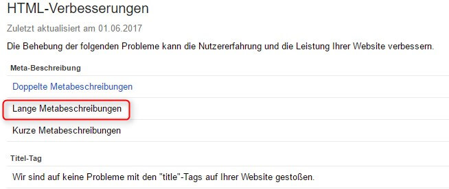 Ausschnitt aus der Google Searchconsole